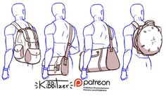 the back view of a man's backpack with three different angles to show it