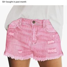 Women’s Brand New Without Tags Denim Pink Shorts Size Xl Casual Pink Ripped Bottoms, Casual Ripped Pink Bottoms, Pink Distressed Cotton Bottoms, Pink Jean Shorts With Pockets For Spring, Pink Distressed Summer Jeans, Pink High Rise Distressed Jeans, Spring Pink Jean Shorts With Pockets, Summer Distressed Pink Jeans, High Waist Pink Jeans With Frayed Hem