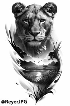 a black and white drawing of a lion