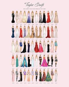 a poster with different types of women in gowns and dresses on it's sides