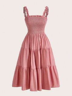 Rosa vieja Bohemio Collar sin mangas Tela Liso A línea Embellished No-Elástico Primavera/Verano/Otoño Modern Clothes, Modest Summer Dresses, University Outfit, Summer Dress Outfits, Cute Summer Dresses, Women Long Dresses, Really Cute Outfits, Long Dresses