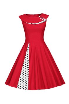 ZAPAKA Women Red Vintage Dress with Button Polka Dots Sleeveless 1950s Dress Vintage Dresses Cheap, Vintage Wedding Party, Vestidos Retro, Robes Vintage, Vintage Dresses 50s, Retro Vintage Dresses, Standard Dress, Semi Formal Dresses, Rockabilly Dress