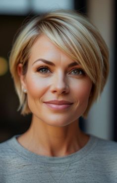 Discover 30 chic short hairstyles that suit every hair type and texture. Perfect for your next salon visit! Hairstyle 45 Year Old Women, Highlights And Lowlights Blonde Short Hair, Short Hairstyles For 50 Year Old Women, Hair Styles Bob Cut, Cute Short Blonde Hairstyles, Cute Short Blonde Haircuts, New Short Hairstyles For 2024, Short Hairstyle Women 50 Years Old, Razor Cut Bob For Fine Hair Straight