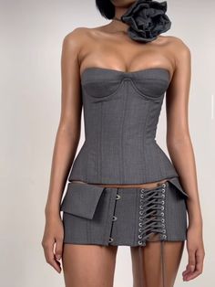 Grey Corset, Fanci Club, Mini Skirt Set, Diy Fashion Clothing, Mode Inspo, High Fashion Street Style, Looks Style, Lookbook Outfits, Fashion Killa