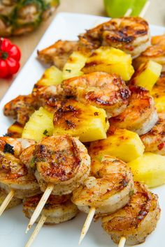 grilled shrimp and pineapple kabobs on skewers