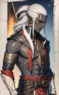 an image of a man with white hair wearing armor and holding his hands on his hips