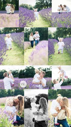 a collage of photos with people in lavender fields