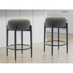 two stools in front of a kitchen counter