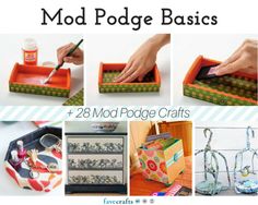 the instructions for how to make mod podge basics are shown in four different pictures