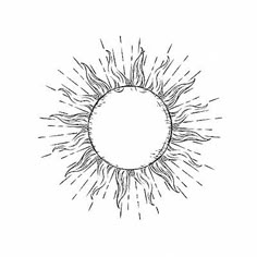 a drawing of the sun with rays coming out of it's center, in black and white