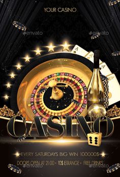 casino flyer template with gold and black background