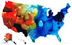 a map of the united states painted in different colors