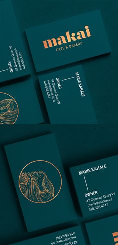 some business cards with gold foil on the front and back, all in different colors