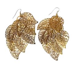 Nwot Leaf Cluster Gold Tone Drop Earrings , Measurements Included In The Pics. Lightweight . New Color, Gold Tones, Women Accessories, Drop Earrings, Gold, Women Shopping, Color