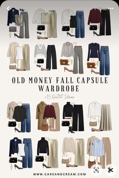 Budget Capsule Wardrobe Fall, Classic Work Capsule Wardrobe, Fall Outfit Work Office Chic, Capsule Fall Outfits, Old Money Work Outfits Fall, Cool Mom Capsule Wardrobe, Old Money Fall Style, Fall Old Money Aesthetic, Old Money Mom Style