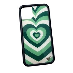 a green and white case with a heart design on it's back cover for the iphone 11