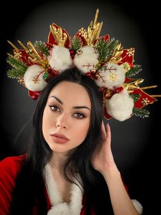 Holiday Costume Ideas, Crazy Christmas Hat, Xmas Headbands, Christmas Headband Diy, Best Ugly Christmas Sweaters, Ugly Christmas Sweater Ideas, Holiday Headpiece, Christmas Headdress, Christmas Sweater Ideas