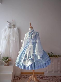 Victorian Dress Aesthetic, 1800s Dresses, Cute Asian Fashion, Dress Design Sketches, Light Blue Dresses, Blue And White Dress, Lovely Clothes