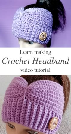 the headband is made from crocheted yarn and has buttons on each side