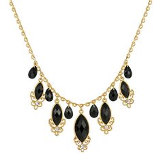 Add a touch of elegance to your jewelry collection with this gold tone and black crystal necklace from 1928. Add a touch of elegance to your jewelry collection with this gold tone and black crystal necklace from 1928. Metal: alloy Length: 16 in. with 3-in. extender Plating: gold tone Finish: polished Material: acrylic, crystal Clasp: lobster claw Not appropriate for children 14 years old and younger. Size: One Size. Gender: female. Age Group: adult. Black Crystal Necklace, Quinceanera Jewelry, 1928 Jewelry, Vintage Inspired Jewelry, Jewelry Black, Czech Crystal, Teardrop Necklace, Gold Dipped, Necklace Online