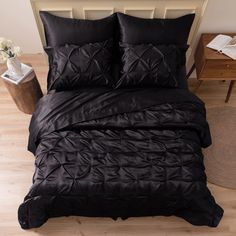 PRICES MAY VARY. Everything You Need - This big 7 piece queen bedding set includes 1 comforter (88"x 88"), 1 fitted sheet (60"x 80"+ 15"), 1 flat sheet (90"x 102"), 2 pillowcases (20"x 30") and 2 pillow shams (20"x 26"). Soft Silky Satin - Few things say superior quality like genuine soft silky satin. Made of ultra-soft satin fiber that keep breathable for all seasons. Our satin is much more durable than cotton for years of enjoyment and attractive service. Comforter is filled with down alternat Satin Comforter, Sheets Bed, King Black, Twin Xl Comforter, Soft Bed, Bed Comforter Sets, Satin Bedding, Satin Sheets, Satin Pillowcase