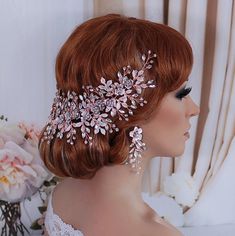 Rose Gold Floral Wedding Headpiece Bridal Headband Wreath Head Hair Piece Bachelorette Accessory Party Weddings Brides Gft Accessories Ready to Ship Amazingly Beautiful! Lots of Sparkle! New Design! Add a breathtaking touch to your wedding dress with this glamorous and one of a kind bridal headpiece! This stunning heirloom royal rose gold headpiece features the highest quality AAA hand-wired Austrian rhinestone crystals, encrusted flowers, leaves along with spruced up rhinestone sprays in a luxu Headband Wreath, Rose Gold Headpiece, Bachelorette Accessories, Floral Headpiece Wedding, Bridal Floral Headpiece, Bride Headpiece, Headpiece Bridal, Bridal Hair Jewelry, Bridal Hair Clip