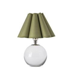 Giorgio Crystal Mini Lamp with Green Shade - nickel hardware Minimalist Profile, Buffet Table Lamps, Polished Nickel Hardware, Buffet Lamp, Rattan Shades, Mini Table Lamps, Mini Lamp, Buffet Lamps, Mini Table