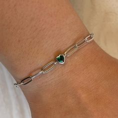 Real Sterling Silver (925) Emerald Cz Oval Link Cubic Zirconia Jewelry, Silver Oval Chain Bracelet Gift, Silver Oval Chain Bracelet For Gift, Silver Gemstone Bracelet With Oval Links, Sterling Silver Oval Chain Bracelet Gift, Silver Dainty Oval Link Bracelet, Dainty Silver Bracelet With Bezel Setting, Emerald Bracelets, Emerald Bracelet