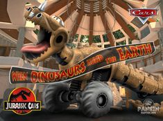 an animated dinosaur riding a skateboard in front of a ferris wheel with the words when dinosaurs were the earth