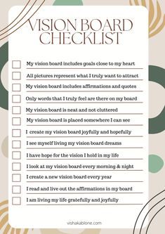 the vision board checklist is shown in this image