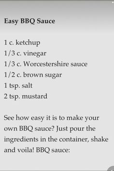 the recipe for easy bbq sauce is shown in this screenshoto image, which shows