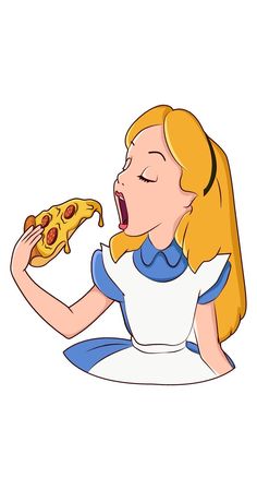 an image of a woman eating a slice of pizza