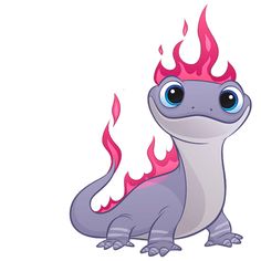 a blue and white dragon with red flames on its head, sitting in front of a white background