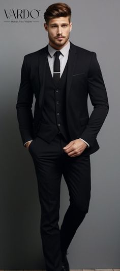 Mens Black 3 Piece Suit, Blazer And Waistcoat Mens, Trendy Black Suits For Men, Black Three Piece Suit Men Wedding, Black Suit With Waistcoat, Formal 3 Piece Suits Men, Full Black 3 Piece Suit Men, Black Suit For Men Formal, Taxido Suit For Men Wedding Black