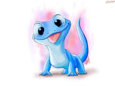 a blue cartoon dinosaur with big eyes