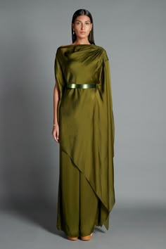 Luxury Draped Women's Kurta, Luxury Mulmul Dresses With Traditional Drape, Luxury Women's Churidar With Traditional Drape, Luxury Traditional Gown With Traditional Drape, Luxury Traditional Draped Kurta, Luxury Georgette Dresses For Women, Luxury Green Anarkali-style Kaftan, Luxury Ceremonial Gown With Traditional Drape, Luxury Festive Georgette Maxi Dress