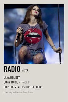 an advertisement for radio with a woman holding a microphone and wearing a shirt that says radio 2012