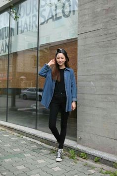 Moda Ulzzang, Oversized Denim Shirt, Korean Fashion Outfits, Korean Fashion Casual, Korean Fashion Trends, Ulzzang Fashion, Ulzzang Boy, Korea Fashion, Korean Street Fashion