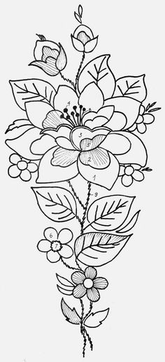 a black and white drawing of flowers