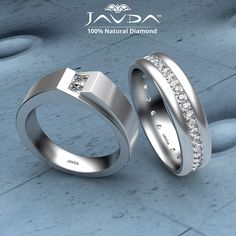 two wedding bands with diamonds on them