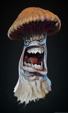 an illustration of a mushroom with its mouth open and it's teeth wide open