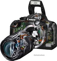 an image of a camera with its lens attached to the body and flash light on it