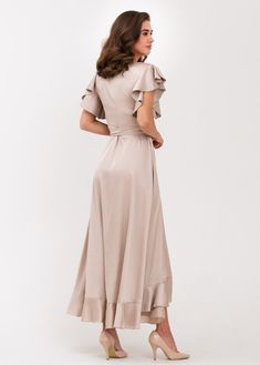 Champagne Beige Dress, Silk Dress, Wrap Dress, Bridesmaid Dress, Wedding Guest Dress, Women Dress, Maxi Dress, Evening Dress, Long Dress - Etsy Champagne Wrap Dress, Chic Beige Wrap Dress With Surplice Neckline, Elegant Beige Wrap Dress With Surplice Neckline, Elegant Beige Wrap Dress, Elegant Long Sleeve Beige Wrap Dress, Wrap Dress Bridesmaid, Evening Dress Long, Silk Wrap Dresses, Dress Wedding Guest