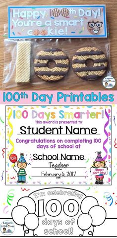 an award certificate for 100 days smarter student name is displayed in front of a bag