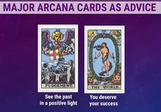 two tarot cards with the words major arcana cards as advice on each card