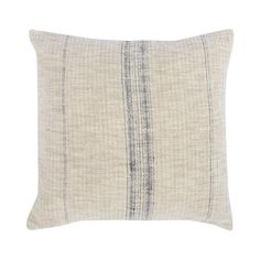 a white and blue striped pillow on a white background with black lines in the middle