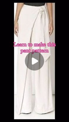 a woman wearing white pants and black top with the words learn how to make this pant pattern