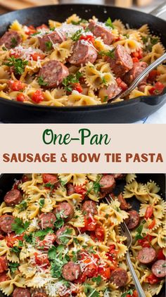 one pan sausage and bow tie pasta with parmesan cheese is the perfect meal