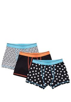 Tesco direct: F&F 3 Pack of Geometric, Spot and Plain Trunks with As New Technology Latest Fashion, Womens Shorts