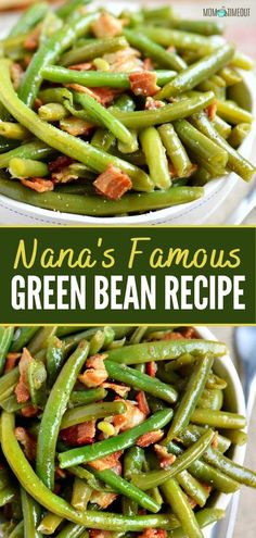 green beans with bacon in a white bowl